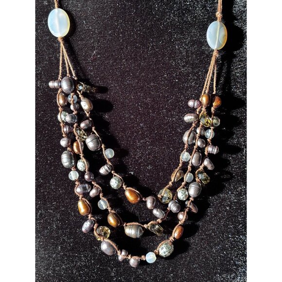 J Jill Multistrand Pearl & Rhinestone Glass Beads Necklace Cord 18-20” Boho Chic - Picture 5 of 8